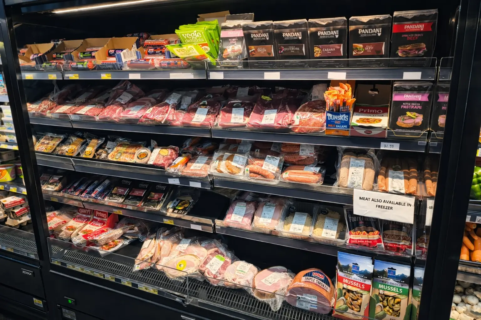 Meats and essentials for campsite cooking